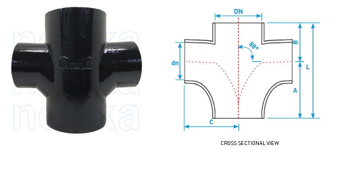 CISPI 301 Cast Iron Hubless Cross Tee