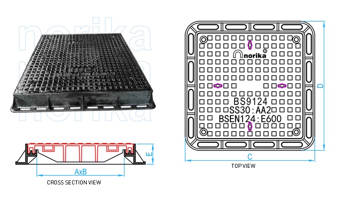 E600 Cover  Airtight & Watertight Ductile Iron Heavy Duty Manhole Cover & Frame (Square)