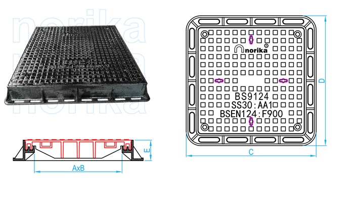 F900 Cover Airtight & Watertight Ductile Iron Heavy Duty Manhole Cover & Frame (Square)