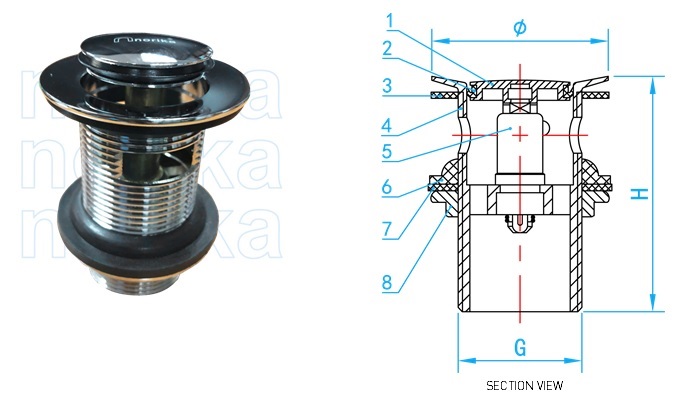 Brass Chrome Plated Basin Push Down Waste Plug