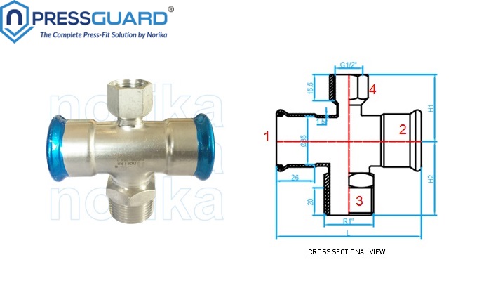 Stainless Steel 304 Press fit Reducing Cross Tee MxF