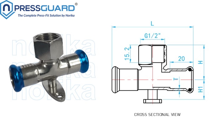 Stainless Steel 304 Press Fit Wall Plate FI Tee