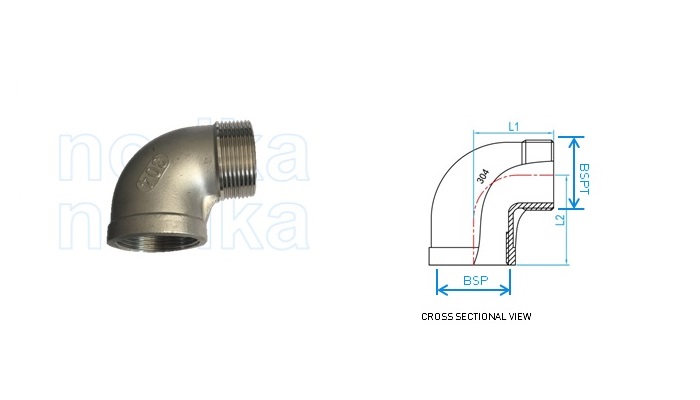 Stainless Steel 304 Threaded Straight Elbow MxF