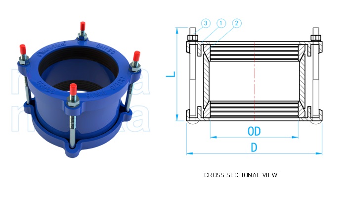 Heavy Duty Ductile Iron Flexible Coupling C/W Epoxy Coated PN16