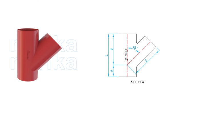 BS EN 877 Fusion Bonded Epoxy Coated Hubless Branch Tee 45°