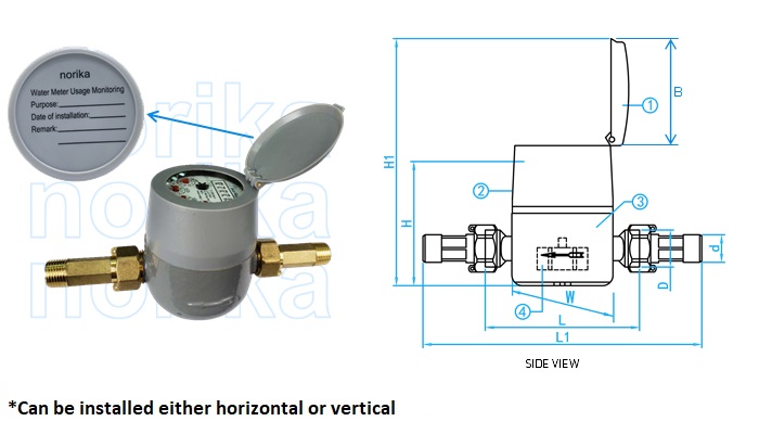 Single Jet Dry Dial Cold Water Meter Rotatable