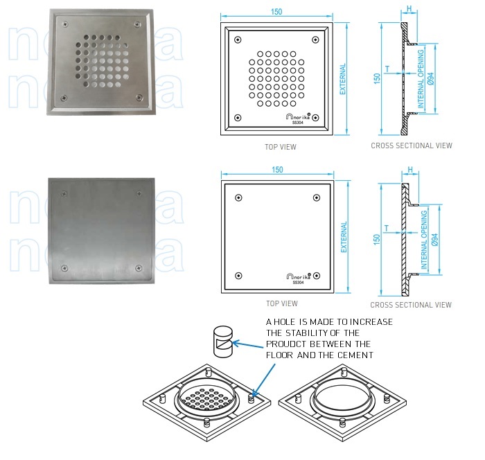 AISI304 Casting Floor / Gully Trap Grating (Square Recess Edge Cover)