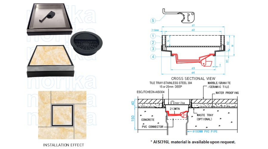 AISI304L DECORATIVE SMARTDRAIN125 TILE & MARBLE