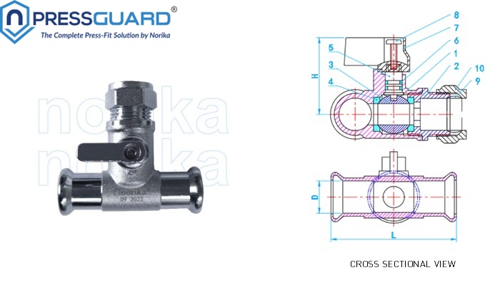 Mini Ball Valve - Brass Press Fit Tee Mini Ball Valve