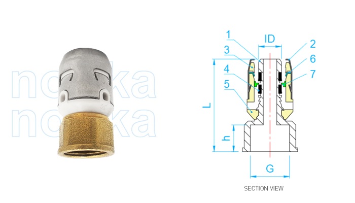 penyesuai FI soket push-fit pex (jenis F6)