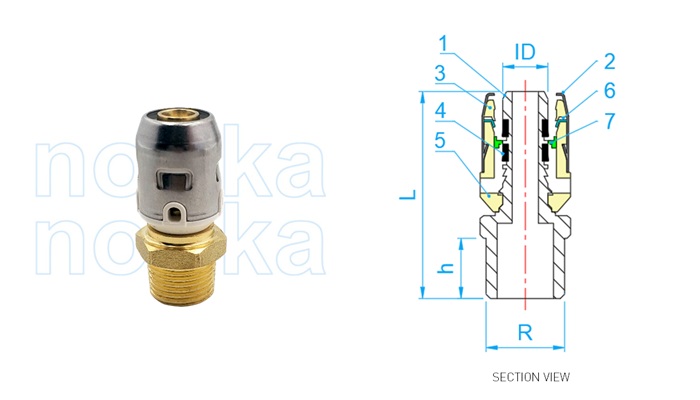 penyesuai MI soket pex push-fit (jenis F6)