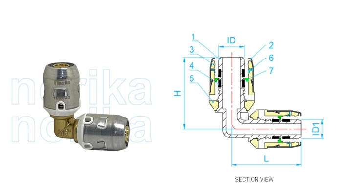 pex push-fit siku pengurangan (jenis F6)