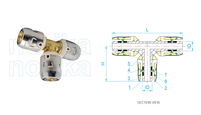 pex push-fit tee sama (jenis F6)