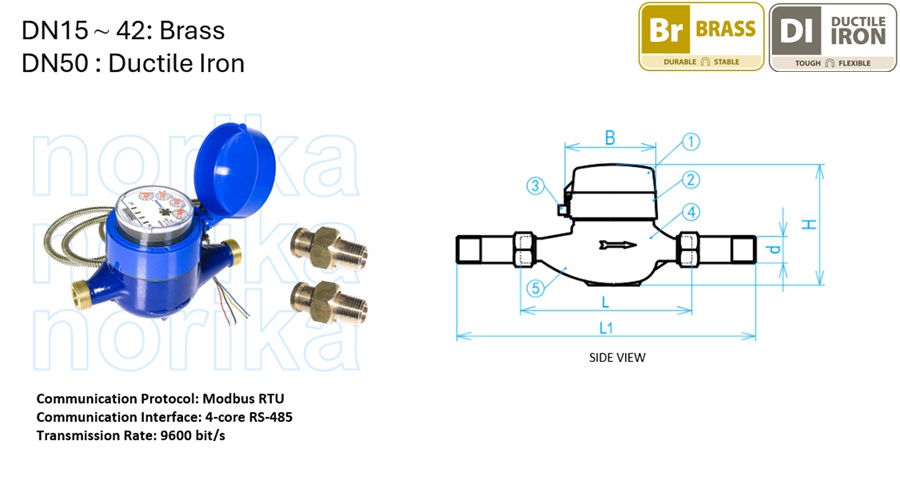 Multi Jet Dry Dial Smart Water Meter With Modbus RTU Output  (R80)