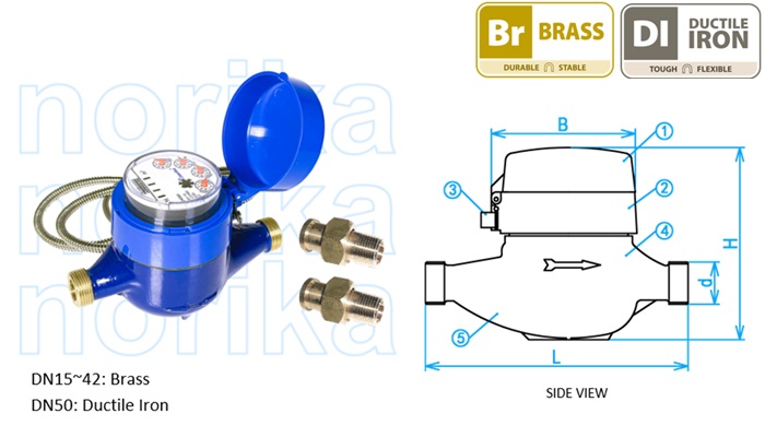 meter air pintar dail kering berbilang jet dengan output RTU modbus